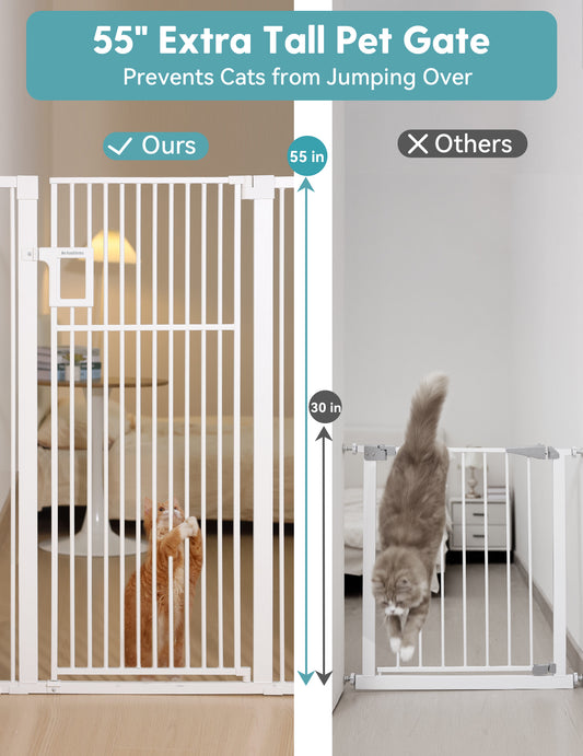 Upgraded 55" Extra Tall Pet Gate for Cat | Pressure Mounted