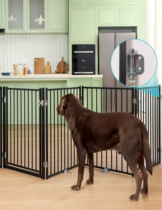 No Pawblems Dog Gate with Door, 30" Tall Foldable Dog Fence, Up to 104" Extra Wide Puppy Gate for Stairs